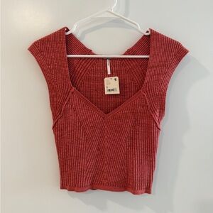 Free People Red Ribbed Crop Top